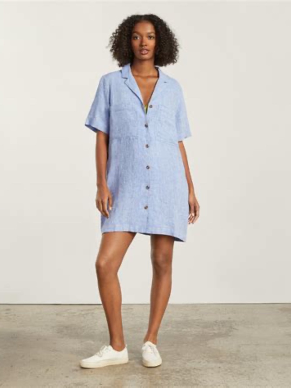 The Linen Workwear Dress - Medium Blue - small